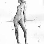 Dessin intitulée "Last nude -DI 00x" par Philippe Alliet, Œuvre d'art originale, Encre Monté sur Carton