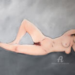 Картина под названием "Nu sur fond gris N°6" - Philippe Alliet, Подлинное произведение искусства, Масло Установлен на Деревя…