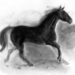 Zeichnungen mit dem Titel "Rebel horse -025" von Philippe Alliet, Original-Kunstwerk, Kohle Auf Karton montiert