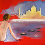 Painting titled "Monoir en Inde" by Philippe Alliet, Original Artwork, Oil Mounted on Wood Stretcher frame