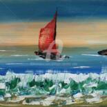 Painting titled ""VOILE ROUGE" by Caradec Philippe (CARA), Original Artwork, Oil