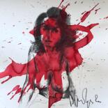 Картина под названием "Buste femme rouge 1" - Philippe Pasqua, Подлинное произведение искусства, Чернила