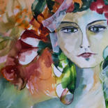 Painting titled "La tête dans les br…" by Véronique Piaser-Moyen, Original Artwork, Watercolor