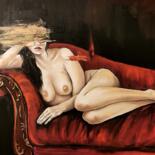 Pittura intitolato "Nudo sul divano" da Pier Bertig, Opera d'arte originale, Olio Montato su Telaio per barella in legno