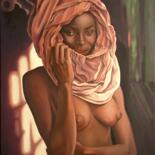 Painting titled "Africaine..." by Pierre Arbassette, Original Artwork, Oil Mounted on Wood Stretcher frame