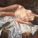 Pintura intitulada "Nu à la guitare..." por Pierre Arbassette, Obras de arte originais, Óleo