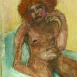 Pintura intitulada "Femme assise et non…" por Pierre Milosavljevic, Obras de arte originais, Aquarela