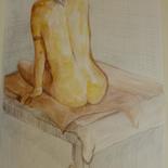 Painting titled "Femme de dos" by Pierre Feyeux, Original Artwork, Oil