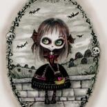 Pintura intitulada "Gothic Lolita Skele…" por Pilar Agrelo Art Studio, Obras de arte originais, Tinta