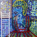 Painting titled "La demoiselle qui v…" by Pinkivioletblue, Original Artwork, Acrylic Mounted on Wood Stretcher frame