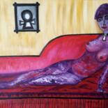 Painting titled "La demoiselle sur l…" by Pinkivioletblue, Original Artwork, Oil Mounted on Wood Stretcher frame