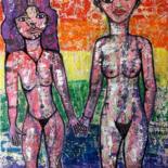 Peinture intitulée "Celles qui s'aimaie…" par Pinkivioletblue, Œuvre d'art originale, Acrylique Monté sur Châssis en bois