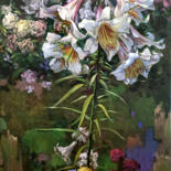 Pintura titulada "Białe lilie" por Piotr Mruk, Obra de arte original, Oleo