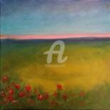 Painting titled "sunset-with-red-flo…" by Piotr, Original Artwork, Oil