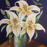 Painting titled "Lilies in vase, Oil…" by Plakhotnyk Nataliia, Original Artwork, Oil