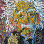 Painting titled "Einstein whith a pi…" by Polina Goretskaya, Original Artwork, Oil Mounted on Cardboard