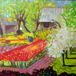 Peinture intitulée "Tulip garden" par Rita Pranca, Œuvre d'art originale, Huile