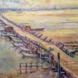 Painting titled "Il ponte sul po" by Primo Canepari, Original Artwork, Oil