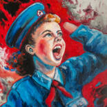 Painting titled "Red Horizons" by Rais Art, Original Artwork, Oil