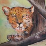 Drawing titled "La panthere" by Christel, Original Artwork, Pastel Mounted on Cardboard