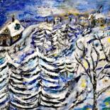 Painting titled "Winter Landscape" by Regina Dem, Original Artwork, Acrylic Mounted on Wood Stretcher frame