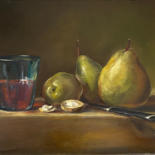 Malerei mit dem Titel "Pears, Walnuts and…" von Regina Baybikova, Original-Kunstwerk, Öl