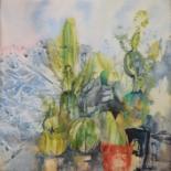 Painting titled "Les Cactus I" by Navema, Original Artwork, Watercolor
