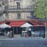 Painting titled "Bistrot" by Régis Pettinari, Original Artwork, Oil Mounted on Wood Stretcher frame