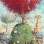 Painting titled "tree of joy" by Remigijus Januskevicius, Original Artwork, Oil