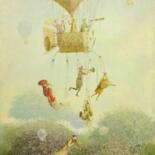 Painting titled "flying orchestra_" by Remigijus Januskevicius, Original Artwork, Oil