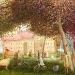 Painting titled "in the garden" by Remigijus Januskevicius, Original Artwork, Oil