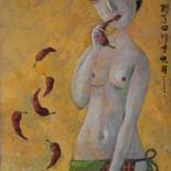 Painting titled "Red Hot Sichuan Pep…" by Yulduskhon, Original Artwork, Oil Mounted on Wood Stretcher frame