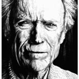 Drawing titled "Clint Eastwood" by Richard Hanssens, Original Artwork, Charcoal