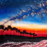 Painting titled "PALM TREES AT SUNSE…" by Rimma Savina, Original Artwork, Acrylic