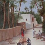 Painting titled "Rue d'un village da…" by Annie Gaurenne, Original Artwork, Oil