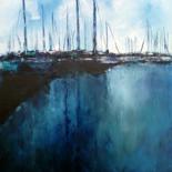 Painting titled "Le port" by Robert Charles, Original Artwork, Oil Mounted on Wood Stretcher frame