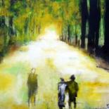 Painting titled "Promenade en forêt" by Robert Charles, Original Artwork, Oil Mounted on Wood Stretcher frame