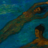 Peinture intitulée "Bain dans le Nil- H…" par Robert Gibson, Œuvre d'art originale, Huile Monté sur Châssis en bois