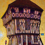 Painting titled "La vieille auberge" by Robert Wundele, Original Artwork, Acrylic Mounted on Wood Stretcher frame