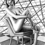 Desenho intitulada "Nuda sulla poltrona." por Roby Bí, Obras de arte originais, Grafite