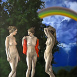 Painting titled "Rainbow" by Roman Rembovsky, Original Artwork, Oil Mounted on Wood Stretcher frame