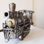 Sculpture titled "Locomotora a vapor…" by Roque Alaniz, Original Artwork, Metals