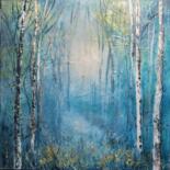 Painting titled "Blue forest 2" by Roselyne Rollant (Evarose), Original Artwork, Acrylic Mounted on Wood Stretcher frame