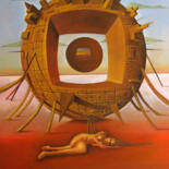 Painting titled "Battery of dreams" by Ruben Cukier, Original Artwork, Oil Mounted on Wood Stretcher frame