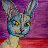 Malerei mit dem Titel "Sphynx - Cat" von Rüdiger Geisler, Original-Kunstwerk, Aquarell