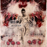 Painting titled "sindone - sine morte" by Rupert Cefai, Original Artwork, Charcoal Mounted on Wood Panel