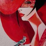 Painting titled "Lady with bird" by Jaca Mina, Original Artwork, Acrylic