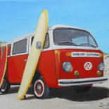 Painting titled "Van sur la plage" by S-Valques, Original Artwork, Acrylic