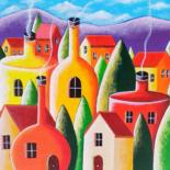 Peinture intitulée "L'étrange village" par Sabrina Riggio, Œuvre d'art originale, Acrylique