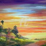 Painting titled "Village sunset" by Samiran Sarkar, Original Artwork, Oil
